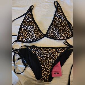 UjENA Leopard Print Brown and Black String Bikini